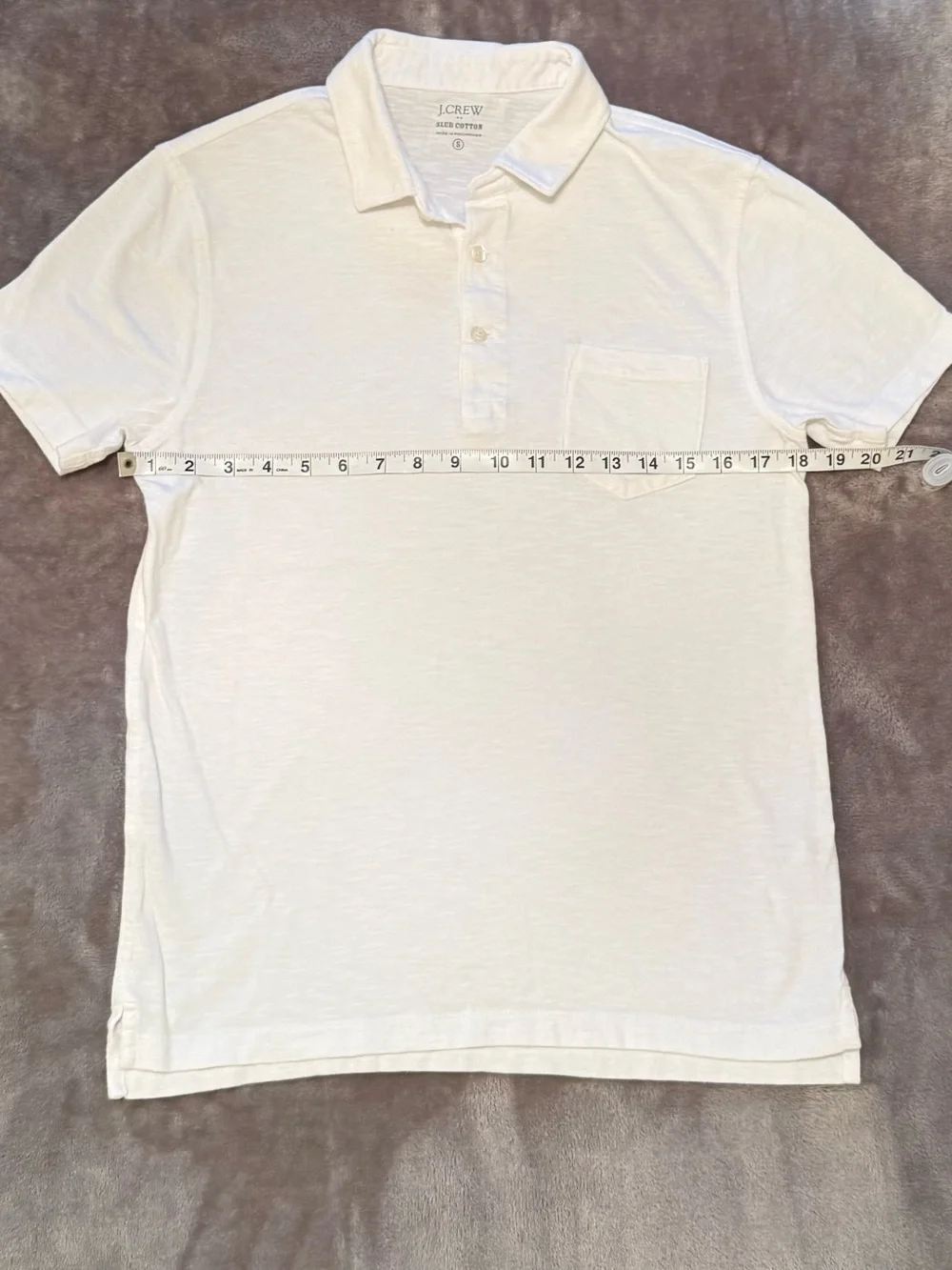 J. Crew | Slub Cotton White Men's Polo with Chest Pocket | Size = S